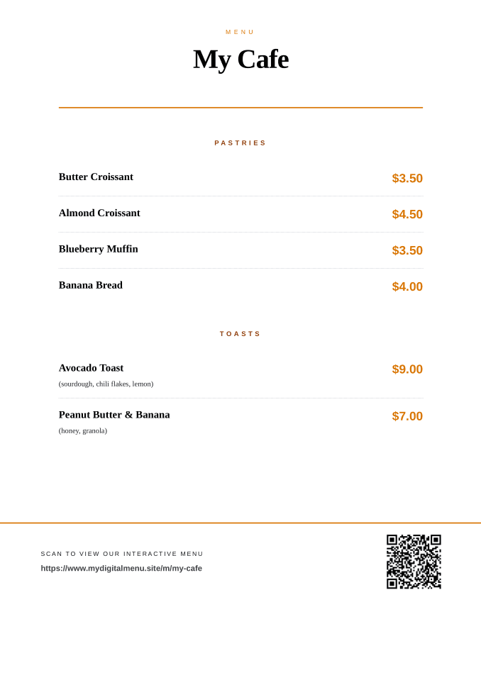 Print-ready menu PDF